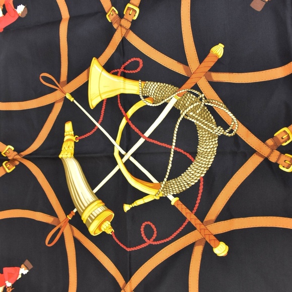 Gucci Black/Red/Gold Equestrian & Logo Silk Scarf - Picture 7 of 8